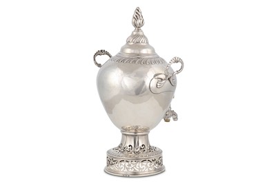 Lot 420 - A George II antique sterling silver tea urn,...