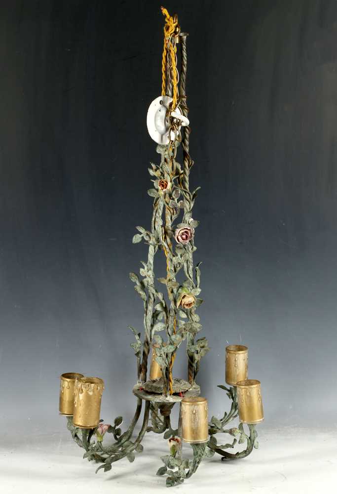 Lot 215 - French bronze electrolier, three twist...