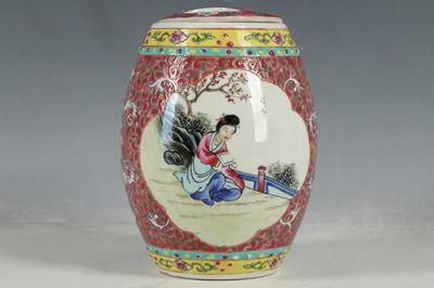 Lot 353 - A Chinese drum barrel, famille rose with two...