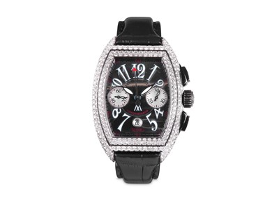 Lot 382 - FRANCK MULLER. A BLACK STEEL AND DIAMONDS SET...