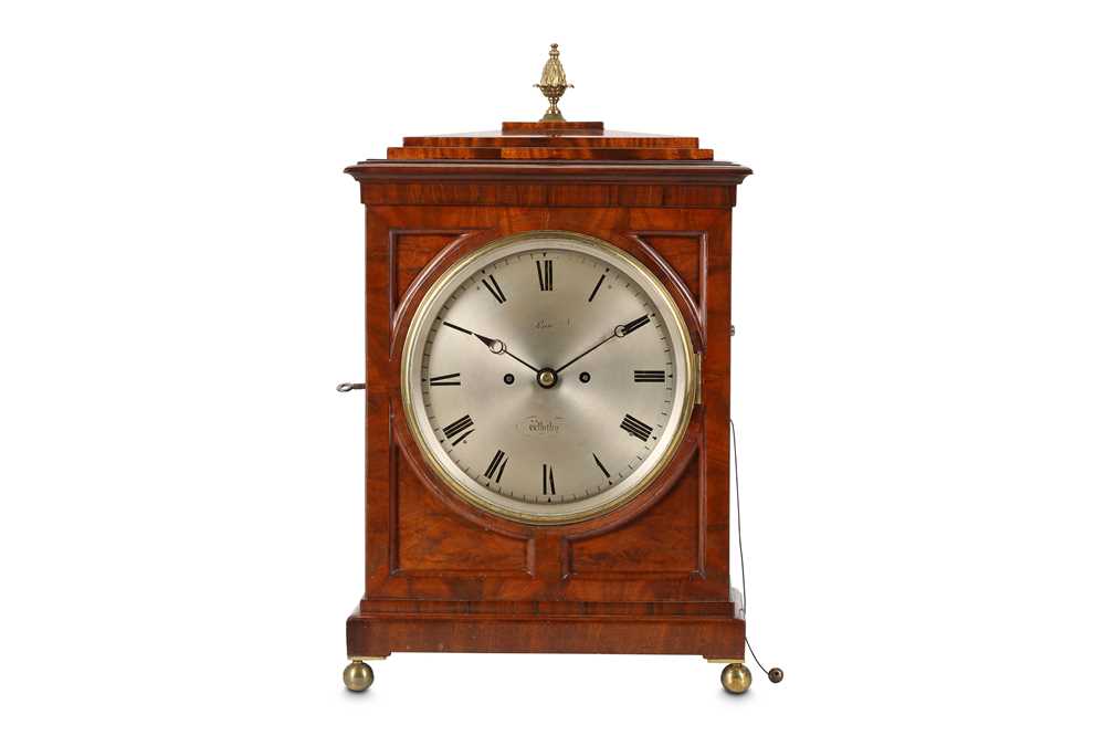 Lot 257 - A REGENCY MAHOGANY FUSEE BRACKET / TABLE CLOCK...