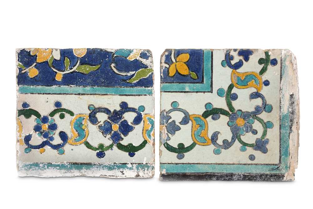 Lot 139 - TWO SAFAVID CUERDA SECA POTTERY TILES Isfahan,...