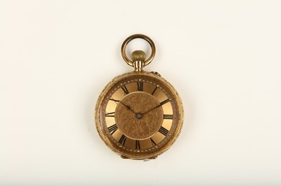 Lot 293 - A continental 18K gold open face fob watch....