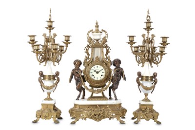 Lot 296 - A LOUIS XVI STYLE BRONZE, BRASS AND WHITE...