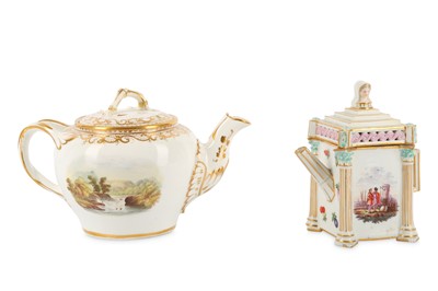 Lot 10 - TWO CONTINENTAL PORCELAIN TEAPOTS AND COVERS,...