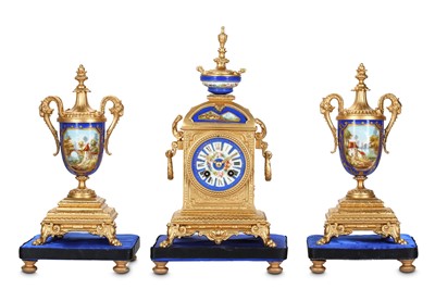 Lot 295 - A 19TH CENTURY FRENCH GILT METAL AND PORCELAIN...