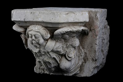Lot 5 - A FRENCH GOTHIC STYLE CARVED LIMESTONE CORBEL...