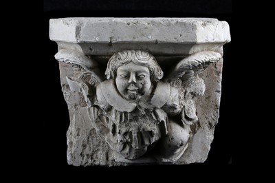Lot 5 - A FRENCH GOTHIC STYLE CARVED LIMESTONE CORBEL...