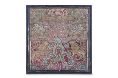 Lot 122 - A 17TH CENTURY RED VELVET AND COLOURED SILK...