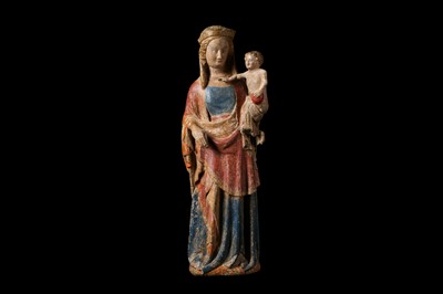 Lot 3 - A MID 14TH CENTURY FRENCH POLYCHROME, GILDED...