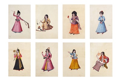 Lot 126 - A SET OF EIGHT QAJAR WATERCOLOURS OF MAIDENS...