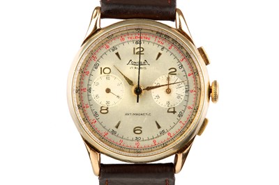 Lot 420 - Onger. An 18K gold manual wind chronograph...