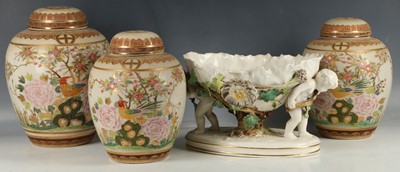 Lot 456 - Trio of Japanese crackleware ginger jars in...