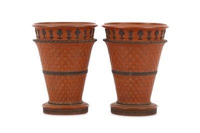 Lot 6 - A PAIR OF WEDGWOOD 'ROSSO ANTICO' STONEWARE...