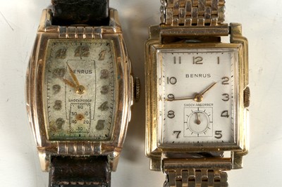 Lot 490 - A Benrus gents yellow metal tank watch with...