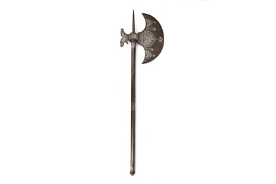 Lot 193 - A QAJAR SILVER-INLAID CEREMONIAL AXE (TABAR)...