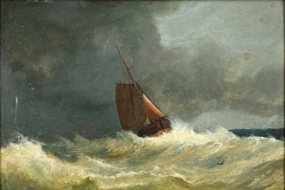 Lot 295 - ENGLISH SCHOOL (19TH CENTURY)  Ship in stormy...