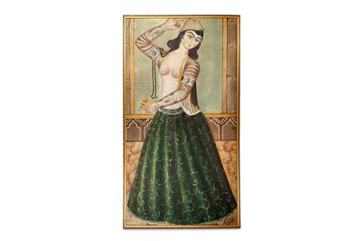 Lot 130 - A DANCING GIRL WITH CASTANETS Qajar Iran, late...