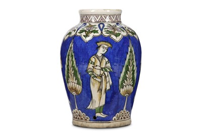 Lot 131 - A QAJAR POTTERY VASE WITH FIGURAL DECORATION...