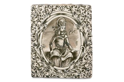 Lot 141 - A LARGE GRISAILLE MOULDED POTTERY TILE OF...