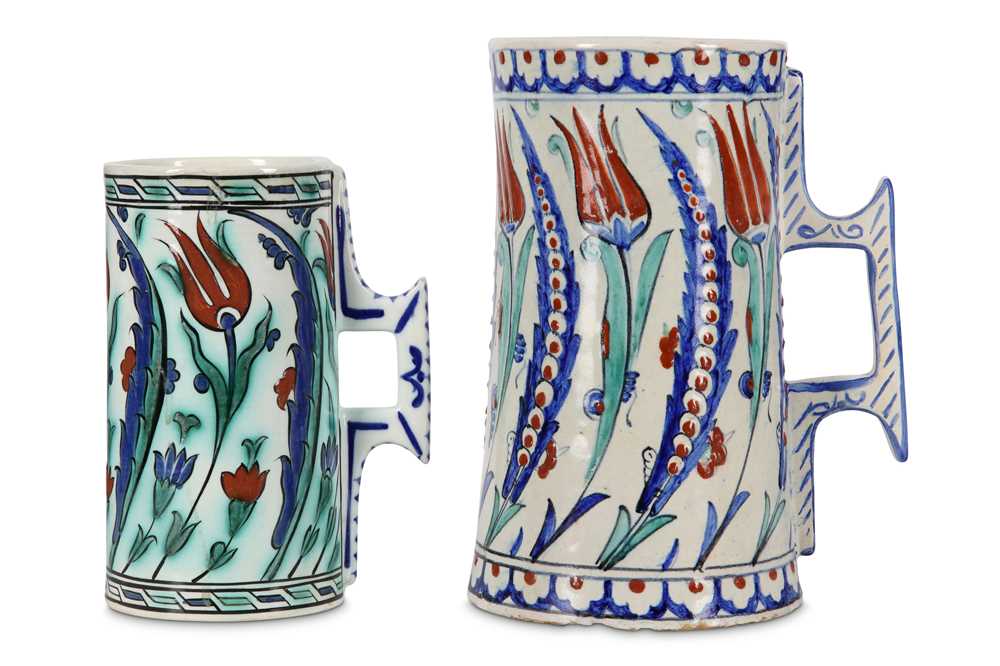 Lot 103 - TWO IZNIK-STYLE POTTERY TANKARDS  Florence,...