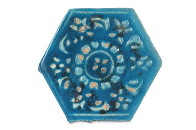 Lot 53 - AN HEXAGONAL TURQUOISE-GLAZED MOULDED POTTERY...