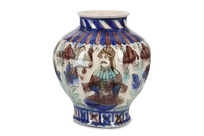 Lot 136 - A QAJAR POTTERY VASE WITH FIGURAL DECORATION...