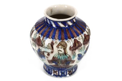 Lot 136 - A QAJAR POTTERY VASE WITH FIGURAL DECORATION...