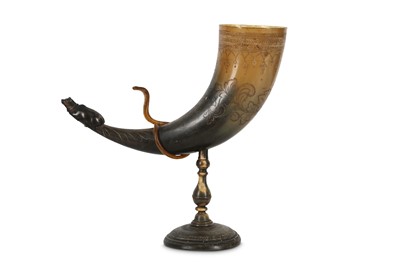 Lot 205 - A CARVED BUFFALO HORN LIBATION CUP Possibly...