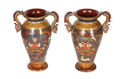 Lot 186 - A PAIR OF KASHMIRI WOODEN VASES Kashmir, North...