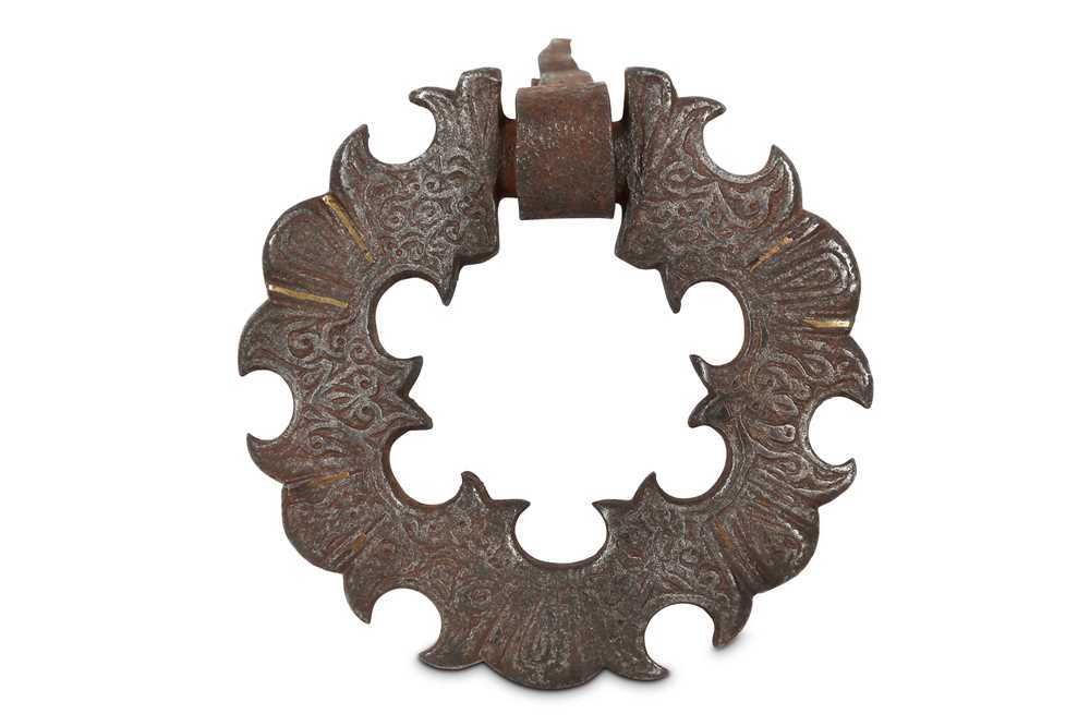Lot 60 - A RARE BRASS-INLAID IRON MAMLUK DOOR KNOCKER...