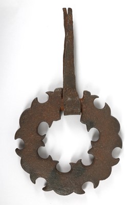 Lot 60 - A RARE BRASS-INLAID IRON MAMLUK DOOR KNOCKER...