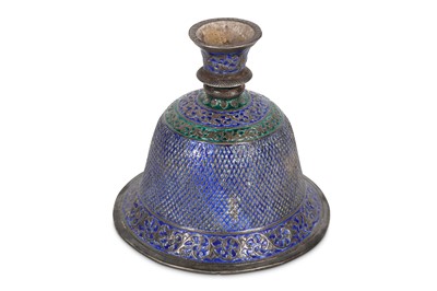 Lot 188 - AN ENAMELLED SILVER HUQQA BASE Lucknow, North...