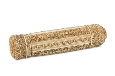 Lot 170 - A SINHALESE CARVED IVORY SCROLL CONTAINER Sri...