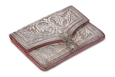 Lot 79 - A LEATHER AND SILVER THREAD WALLET Ottoman...