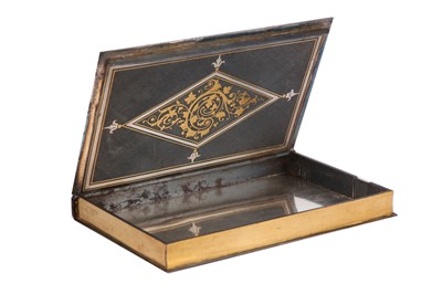 Lot 116 - A GOLD AND SILVER-DAMASCENED IRON CARD HOLDER...