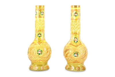 Lot 46 - A PAIR OF BOHEMIAN CUT AND ENAMELLED GLASS...