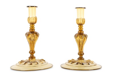 Lot 52 - A PAIR OF VENETIAN GLASS CANDLESTICKS, in 17th...