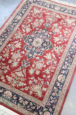Lot 47 - AN EXTREMELY FINE SILK QUM RUG, CENTRAL PERSIA...