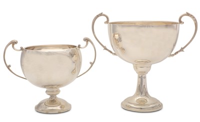 Lot 109 - Two twin handled sterling silver trophy cups,...