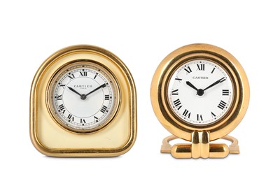 Lot 250 - TWO LATE 20TH CENTURY GILT BRASS ALARM CLOCKS...