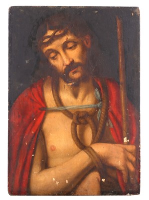 Lot 28 - FOLLOWER OF ANDREA SOLARIO Ecce Homo oil on...