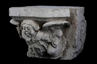 Lot 125 - A FRENCH GOTHIC STYLE CARVED LIMESTONE CORBEL...