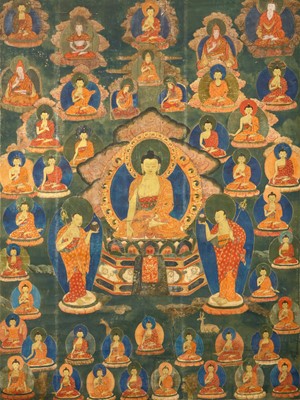 Lot 556 - A TIBETAN THANGKA PAINTING. Ink and colour on...