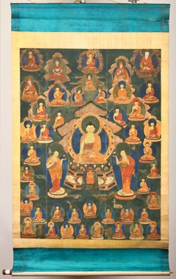 Lot 556 - A TIBETAN THANGKA PAINTING. Ink and colour on...