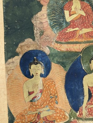 Lot 556 - A TIBETAN THANGKA PAINTING. Ink and colour on...