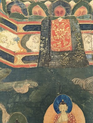 Lot 556 - A TIBETAN THANGKA PAINTING. Ink and colour on...