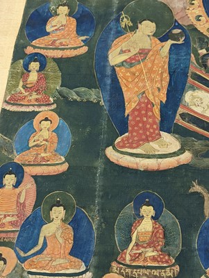 Lot 556 - A TIBETAN THANGKA PAINTING. Ink and colour on...