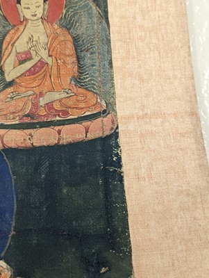 Lot 556 - A TIBETAN THANGKA PAINTING. Ink and colour on...