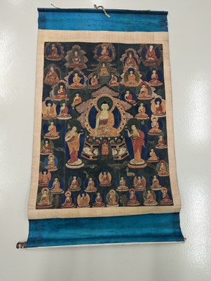 Lot 556 - A TIBETAN THANGKA PAINTING. Ink and colour on...